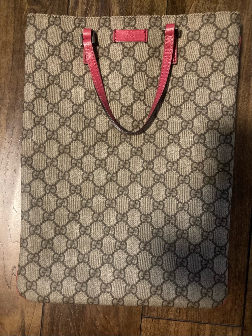 Gucci Beige GG Canvas Tote with Pink Leather Handles